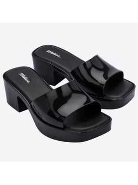Melissa Shape Slide Sandal Block Heel Black SIZE 7  chunky heel glossy Y2K 90’s